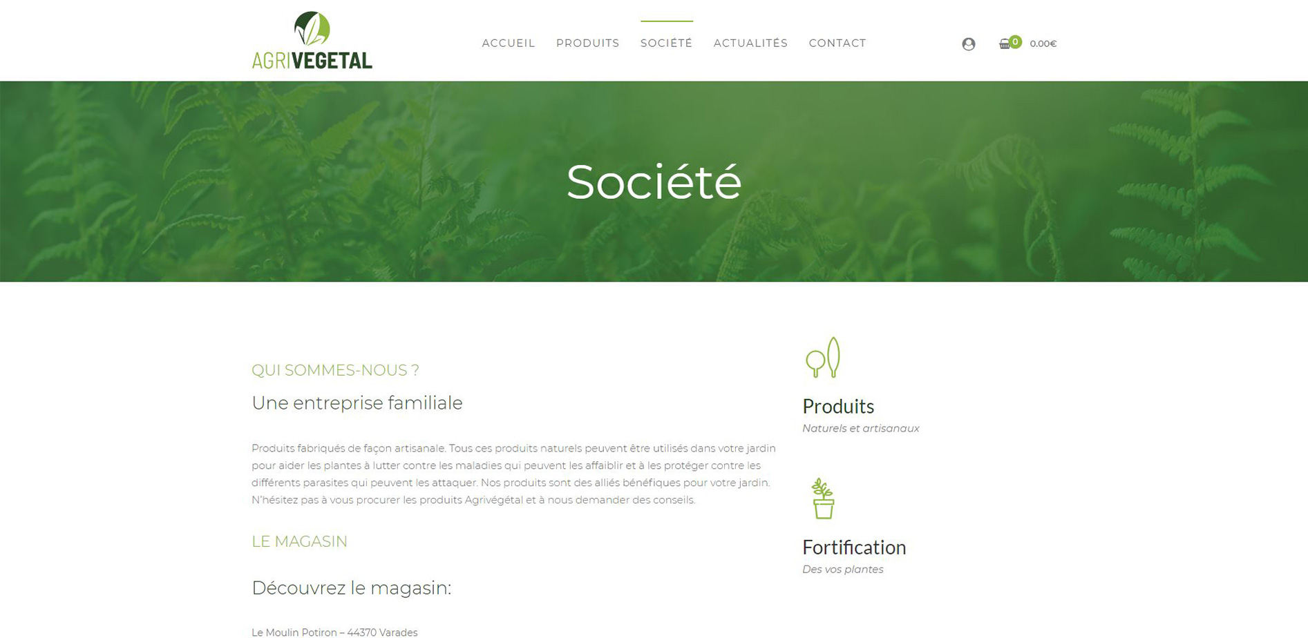 Screen de la page société du site AgriVégétal